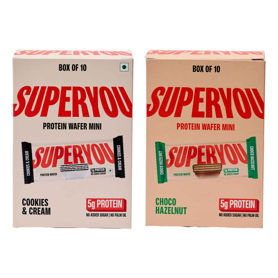 Superyou Mini Cookies & Cream Protein Wafer Bar (200g) & Superyou Mini Choco Hazelnut Protein Wafer Bar (200g) Combo