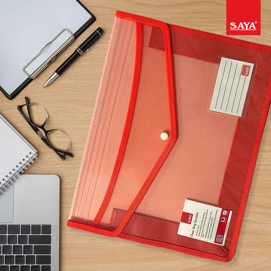 Saya FS Clear Document Bag | Durable File Organizer for Office, School & Home Use