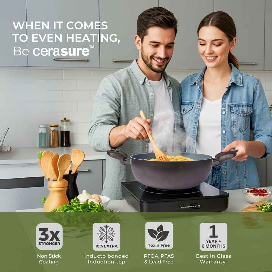 Tower Cerasure Non-Stick Kadhai | 24 cm | Gas & Induction Compatible