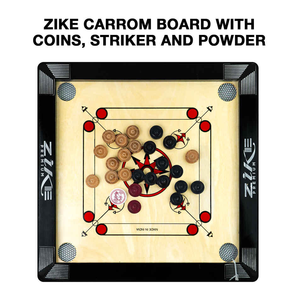Zike Superior Wood Carrom Board Kit 26 by 26 Inches (Board, 24 Coins, 1 Striker & 1 Powder)