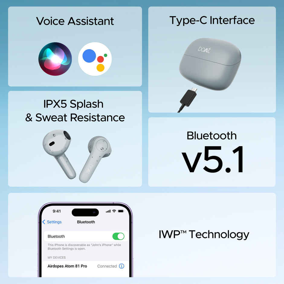 boAt Airdopes Atom 81 Pro TWS Earbuds with mic, 100Hrs Battery, 4Mics ENx Tech, 50ms Low Latency, 13mm Drivers, Fast Charge, IPX5, v5.1 Bluetooth Earbuds - Slate Fusion
