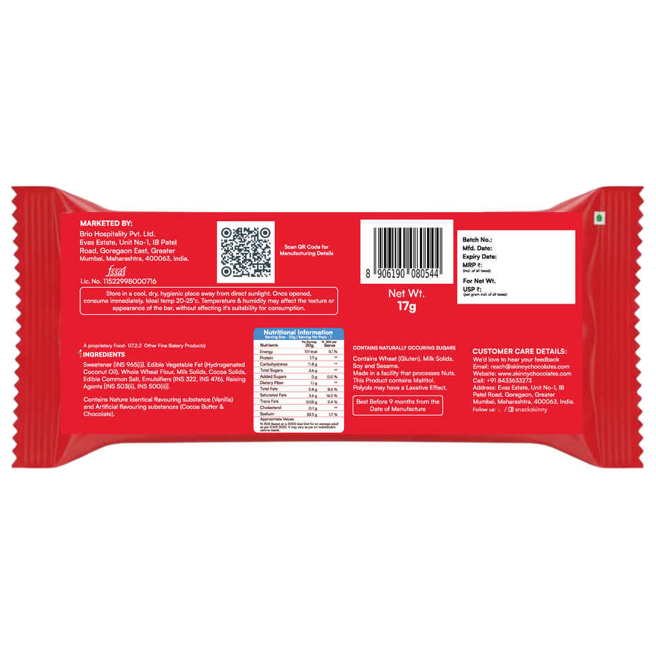 Skinny Choco Coated Wafer Bar | No Added Sugar