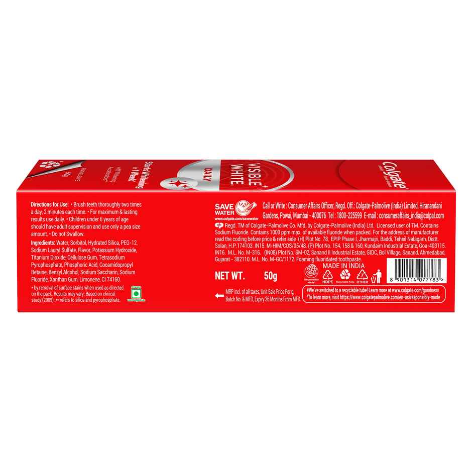 Colgate Visible White Toothpaste Teeth Whitening Starts in 1 week, Safe on Enamel, Stain Removal