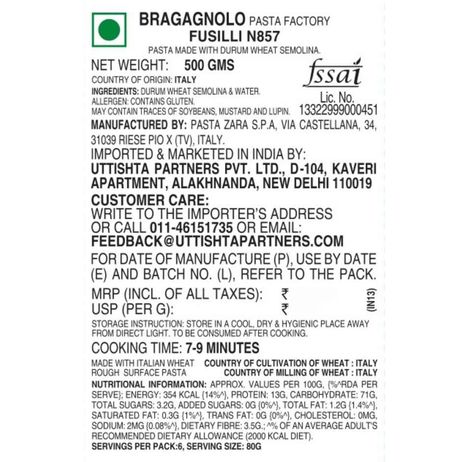 Bragagnolo Fusilli Pasta | Itlaian Wheat Bronze Cut Die Rough Surface