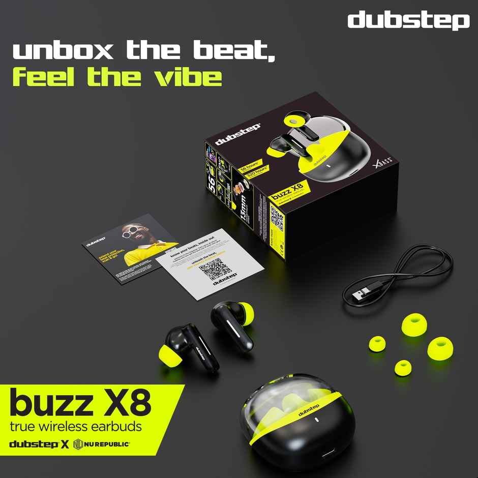 Dubstep Buzz X8 with 56 Hrs Playtime ENC TWS Earbuds | Neon Green
