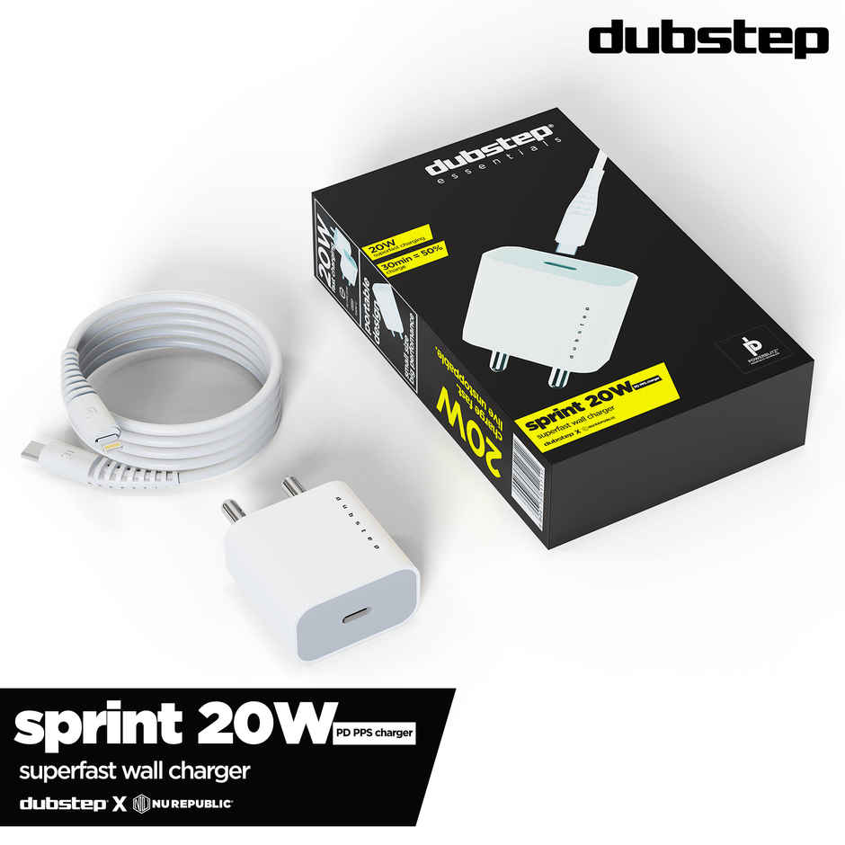 Dubstep Sprint 20W USB-C Charger | All Fast Charging Technologies (With Type-C To L Cable - White