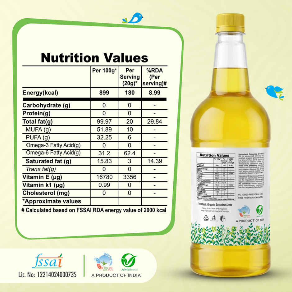 Natureland Organics Groundnut (Peanut) Cold Pressed Oil | Healthy Cooking Oil