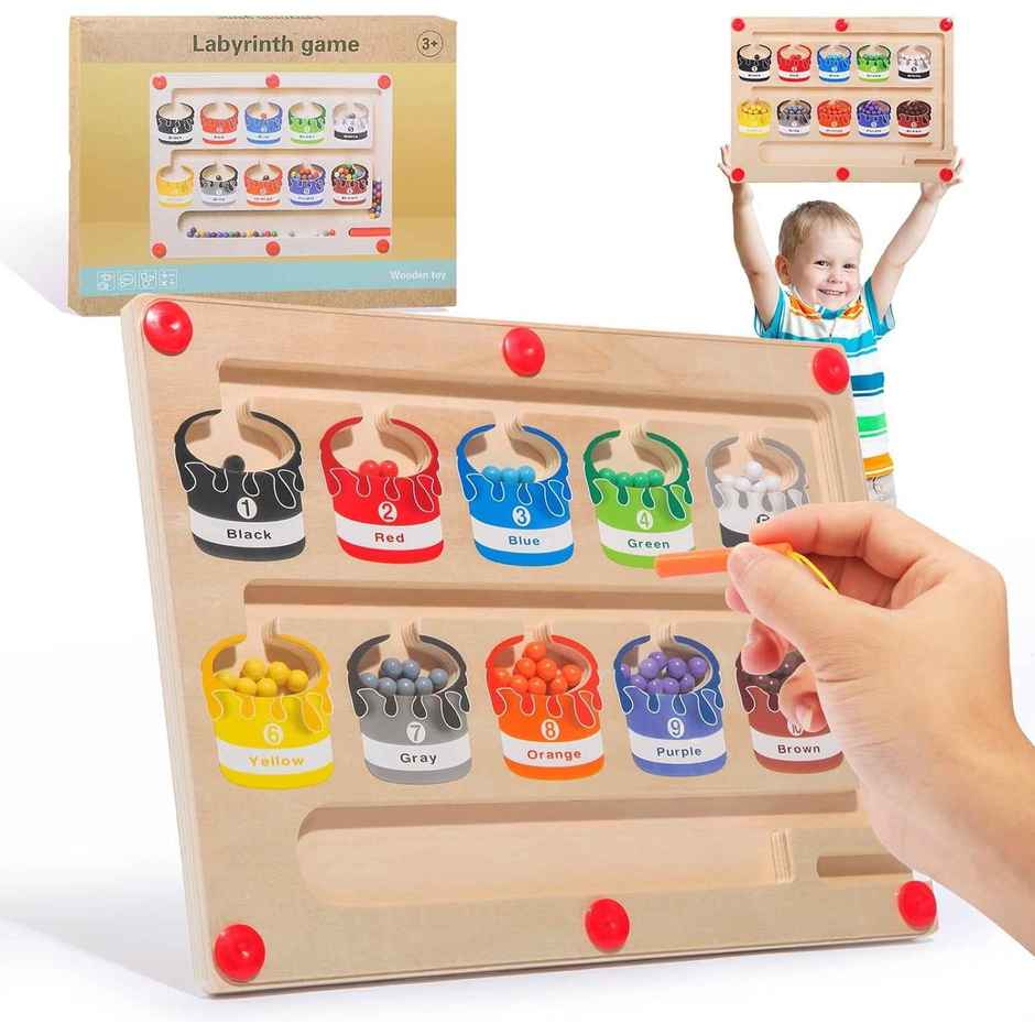 Kidology Wooden Magnetic Maze | Montessori Activity Busy Board Puzzle Toy For Kids - Number