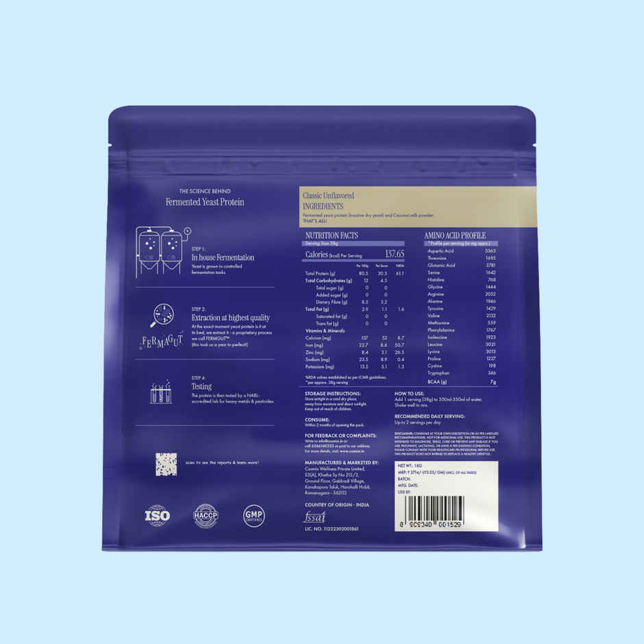Cosmix Fermented Yeast Protein Powder | Pure Single-Source Plant Protein | Classic Unflavoured