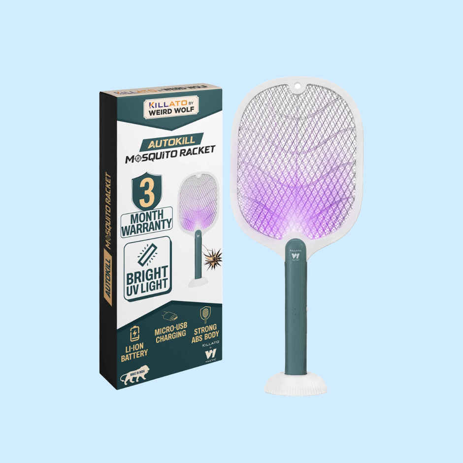 Killato Weird Wolf 2 In 1 UV Light Electric Mosquito Racquet | WHite & Green