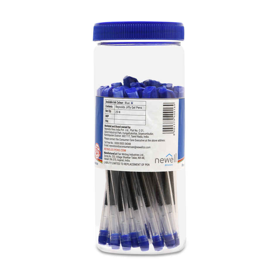 Reynolds Jiffy Gel Pen Set (25 Blue Pens Jar)