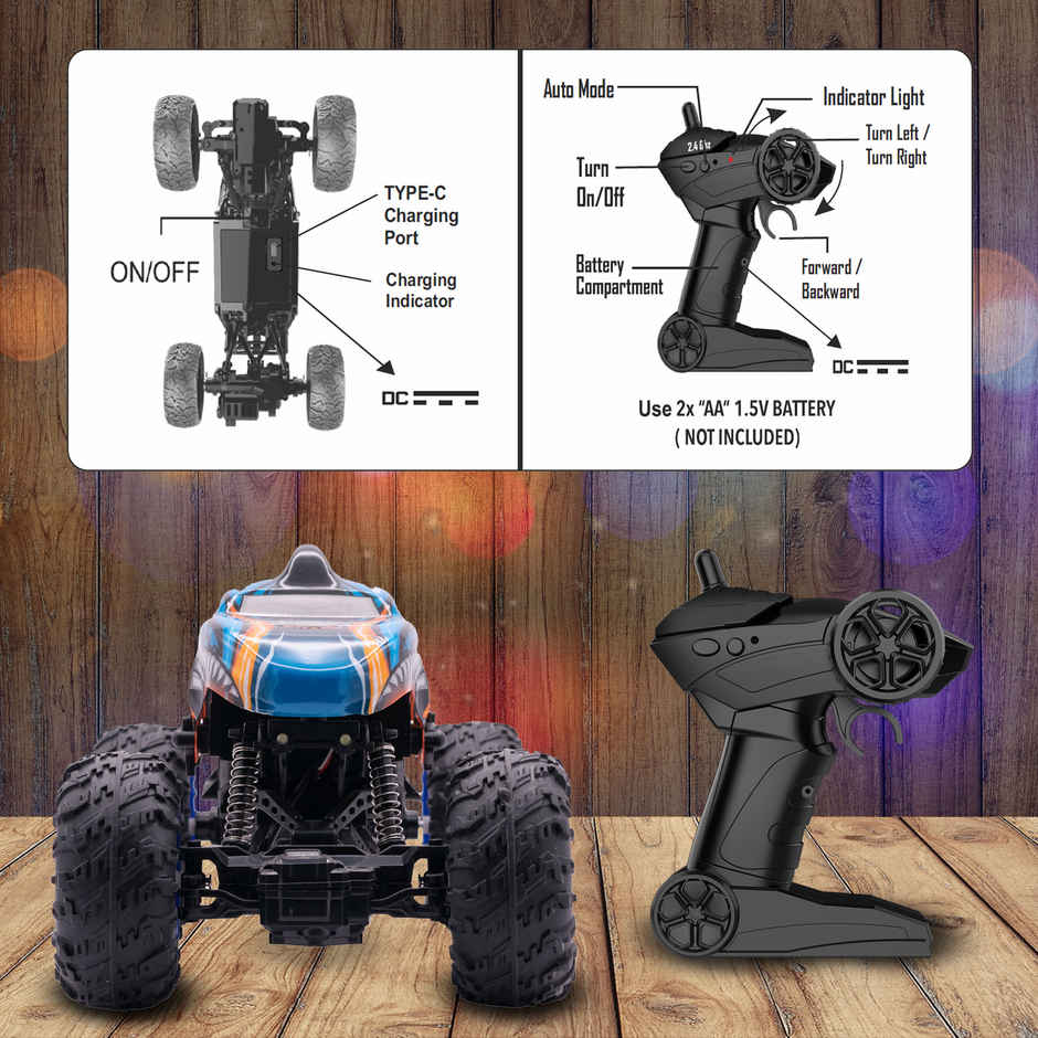 SEEDO Remote Control Car 1:18,2.4 GHz, Type-C Rechargeable,Fast Speed Rock Crawler Truck Shark|Blue