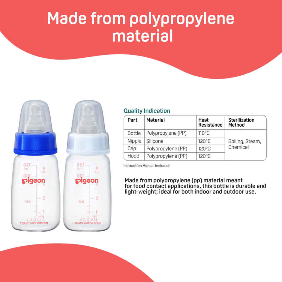 Pigeon Baby Care Peristaltic Nursing Bottle Twin Pack | 120ml | Blue White Nipple S