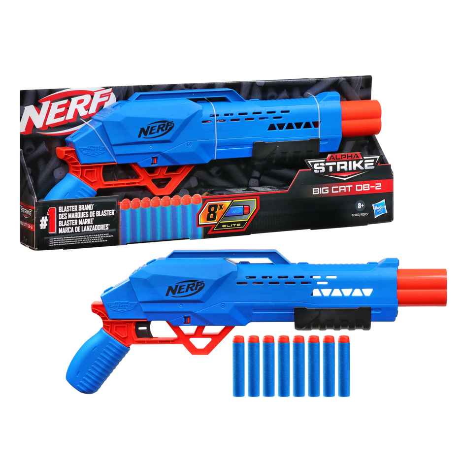 Nerf Alpha Strike Big Cat DB-2 Blaster | Double-Barrel | 8 Nerf Elite Darts | Toy Gun