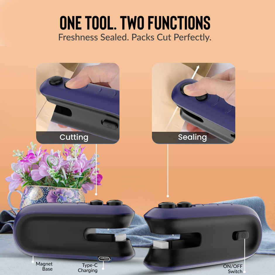 Aroma Portable Handheld Sealer for Mini Food Packet Sealer with Type C Charging Hand Held | Blue