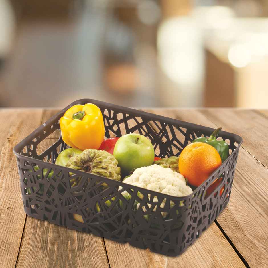 Flair Zig Zag Plastic Multi Purpose Storage Basket | 1 pc Medium | Brown