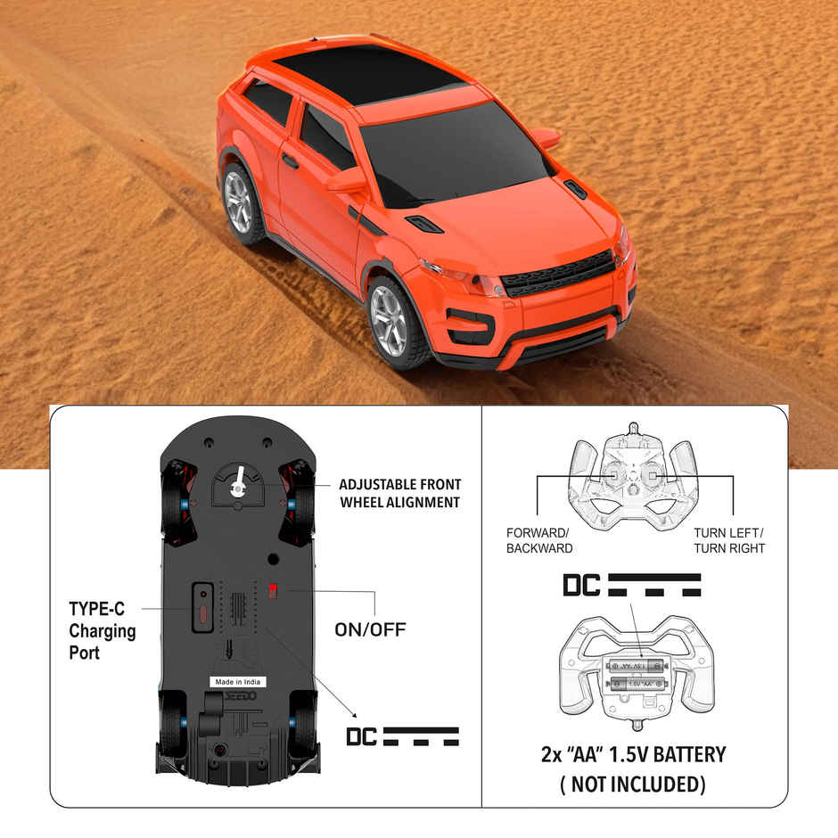 SEEDO Remote Control Car 1:24, 27 MHz, Type-C Rechargeable, Fast Speed Little Roster Car | Red