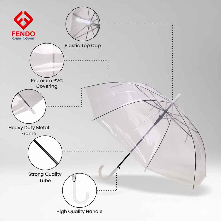 Fendo Straight Korean Umbrella | Transparent | 23 Inch | 1 Fold