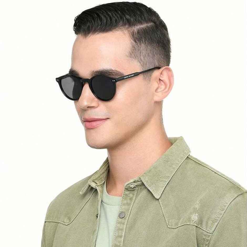 John Jacobs By Lenskart Unisex Solid Polycarbonate Round Sunglasses | Black - M