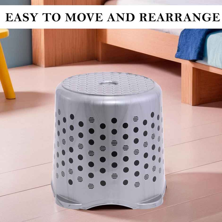 Kuber Industries Stackable Stool for Sitting | Space-Saving for Kitchen & Home | Grey Dot