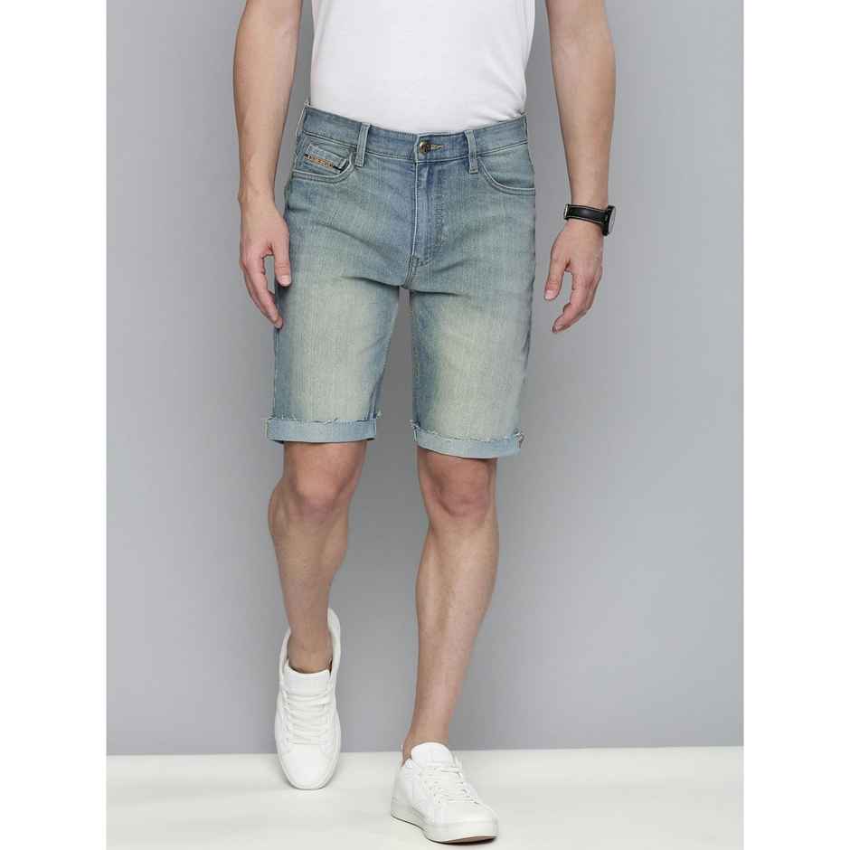 The Indian Garage Co Men's Slim Fit Solid Casual Shorts | Blue - 34