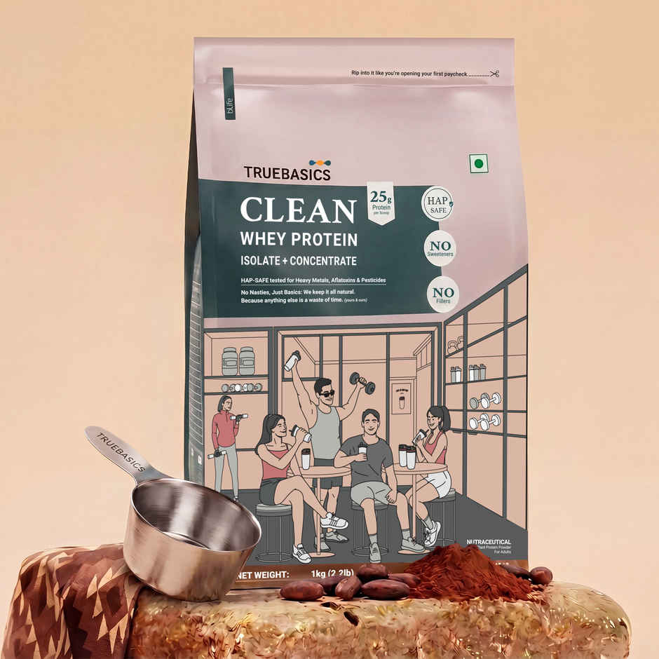 TrueBasics Clean Whey Protein Powder Isolate & Concentrate Blend (Chocolate)