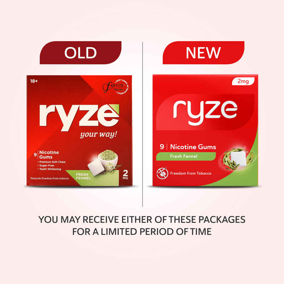 Ryze Nicotine Gums 2Mg (Fresh Fennel) Gums Single Pack - 9 Gum Blister Combo  