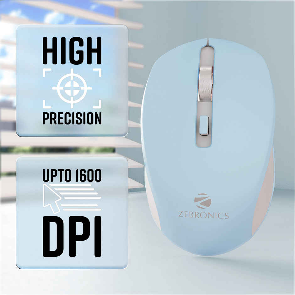 Zeb-Jaguar Wireless Mouse, 2.4Ghz With Usb Nano Receiver, High 4 Buttons (Light Blue+Grey)