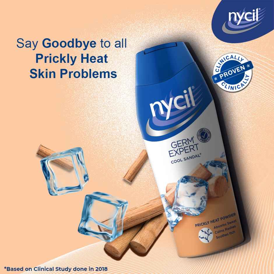 Nycil Germ Expert Prickly Heat Powder - Cool Sandal, (Get Cool Sandal 60g Free)