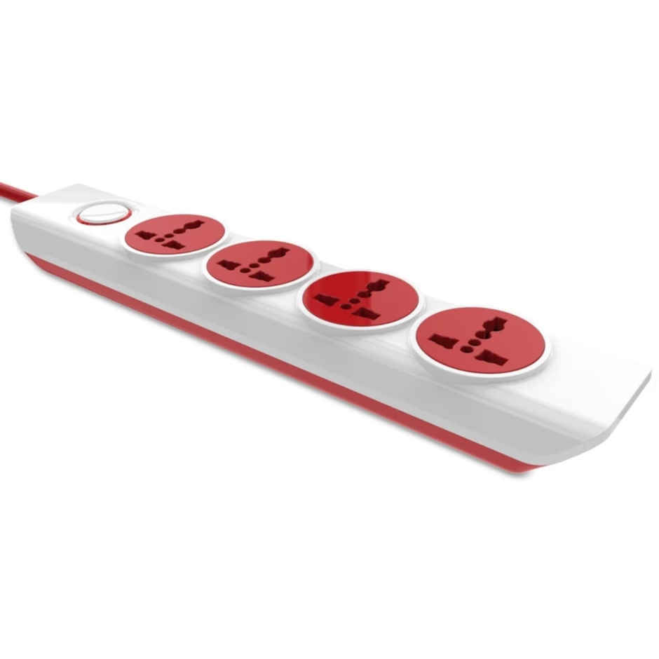 Ailkin 4 + 1 250 Volts Power Strip Extention Board with Master Switch, Indicator, Safety Shutter & 4 International sockets, Extension Cord for Home Appliances - Red & White 
