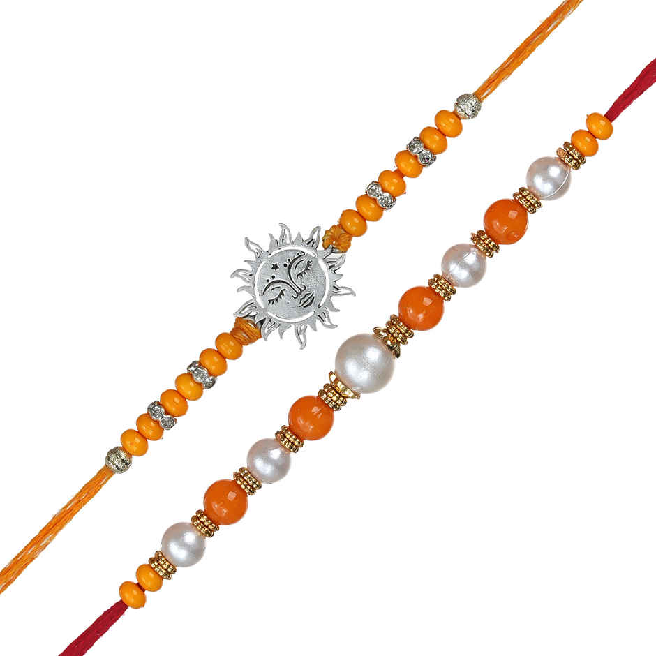 Sun Beads Rakhi with Roli Chawal | Gift for Brother Bhaiya | Feng Shui | Pack of 2 | Ecraftindia
