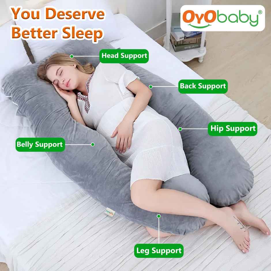 Oyo Baby Pregnancy Pillows, U Shaped Back Pain Relief & Belly Support Grey