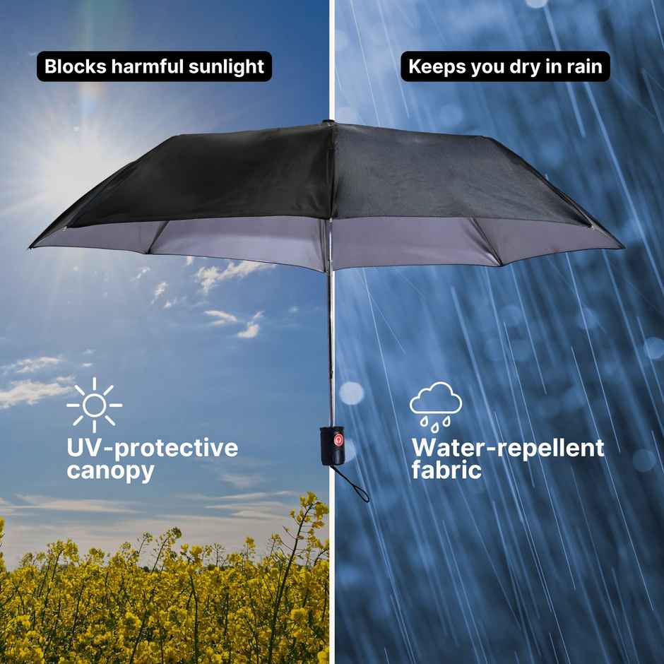 Citizen Auto Black Silver Umbrella | 22 inch | 3 Fold