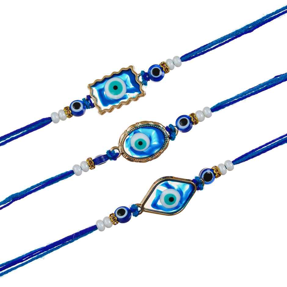 Evil Eye Rakhi for Bhaiya, Bhai, Bhabhi and Kids with Roli Chawal | Pack of 3 | Ecraftindia