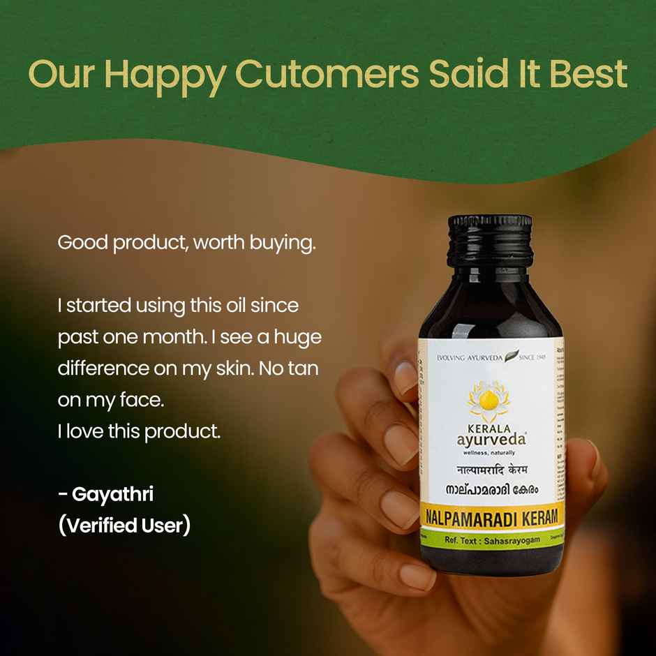 Kerala Ayurveda Nalpamaradi Oil | De-Tan, Sun Damaged Pre-Bath Face & Body Oil |With Fresh Turmeric