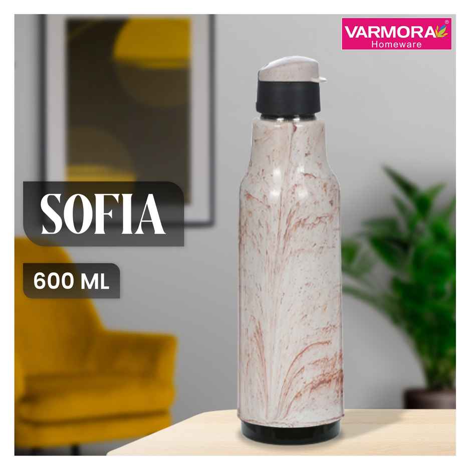 Varmora SS Sofia 600- Insulated Inner Steel Water Bottle Brown Plastic Hot & Cold 600 ml