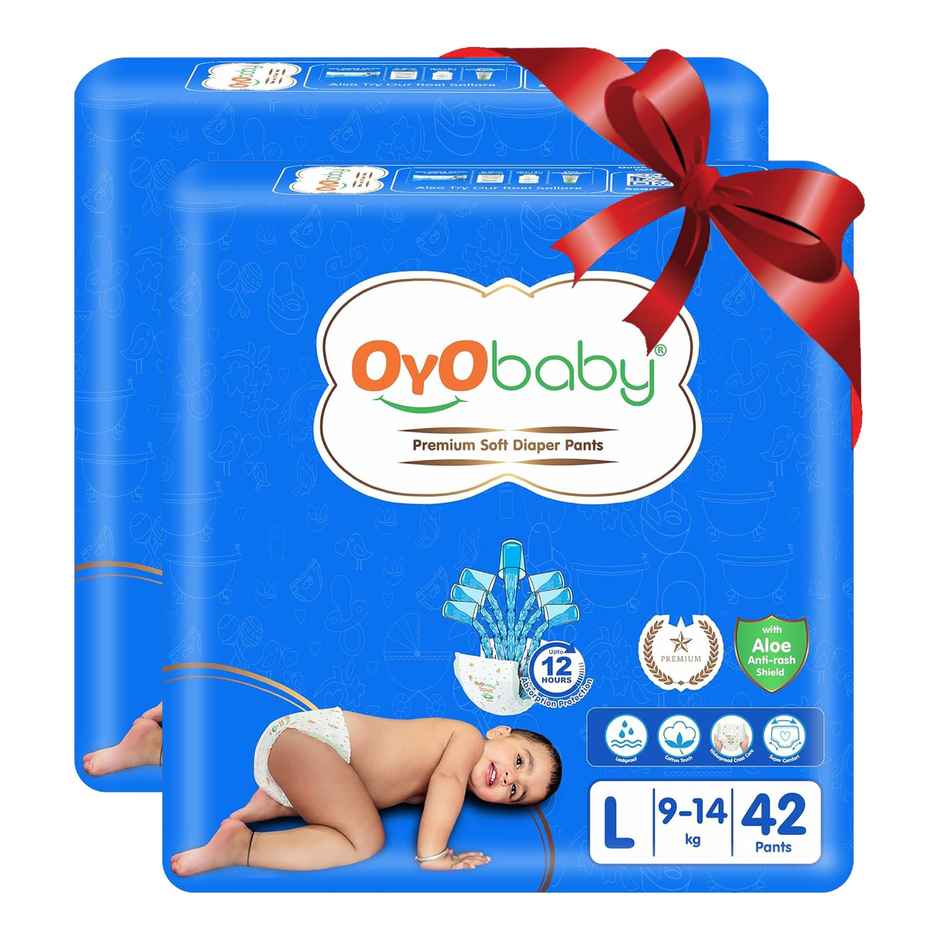 Oyo Baby Long Lasting Dry Night Diaper Pants, Size 9-14 Kg Baby Pack Of 2