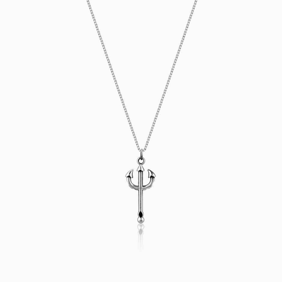 Giva Oxidised Silver Trident Pendant With Box Chain For Him
