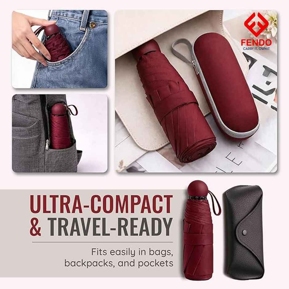 Fendo Capsule Umbrella With Cover | Maroon | 19 Inch | 5 Fold