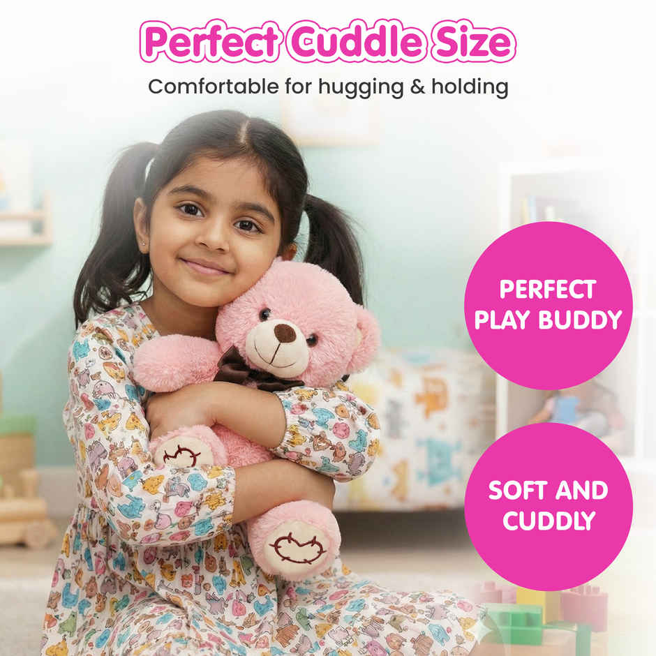 Kidology Cute Pink Teddy Plush Stuffed Toys | 20 cm | Color and design may vary