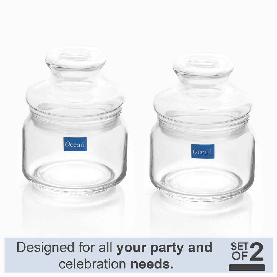 Ocean Pop Glass Jar Set With Glass Lid (325Ml, 2Pcs)