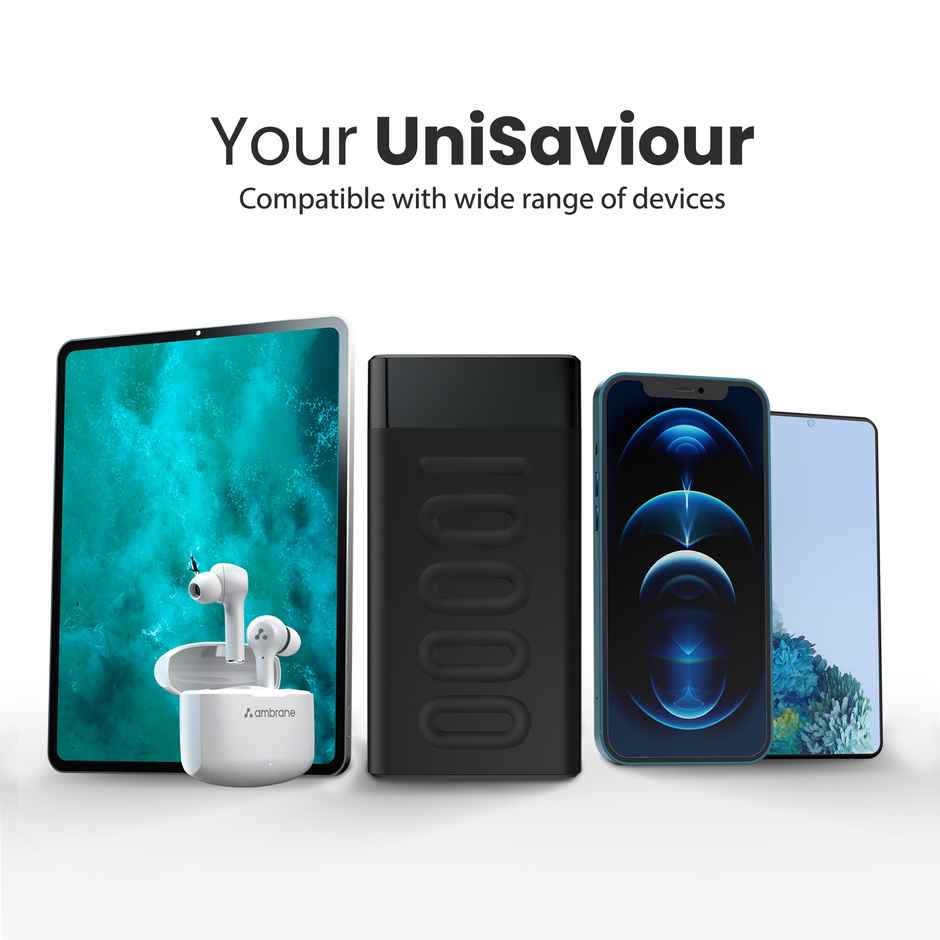 Ambrane 10000 mAh Slim Power Bank 20W Fast Charging Dual Output Type C Pd (Input & Output) Quick Charge Li-Polymer (Stylo 10K Black)