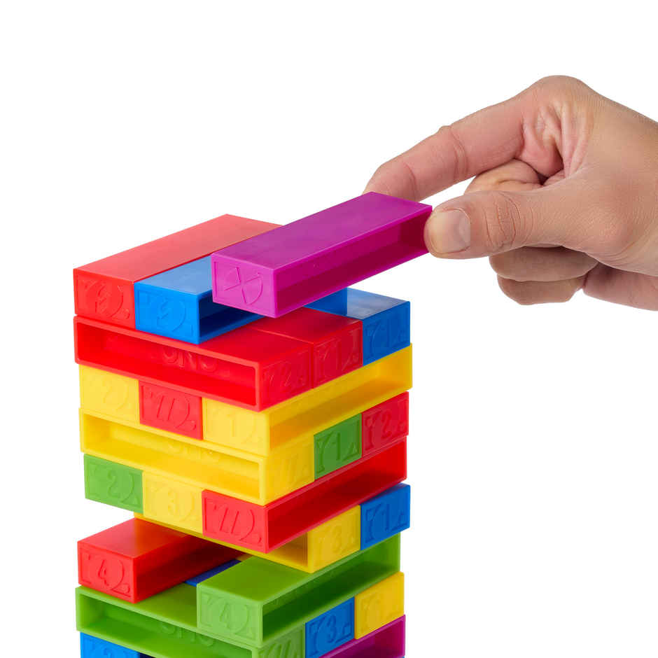 UNO Stacko Game for Kids and Family with 45 Colored Stacking Blocks and Tray