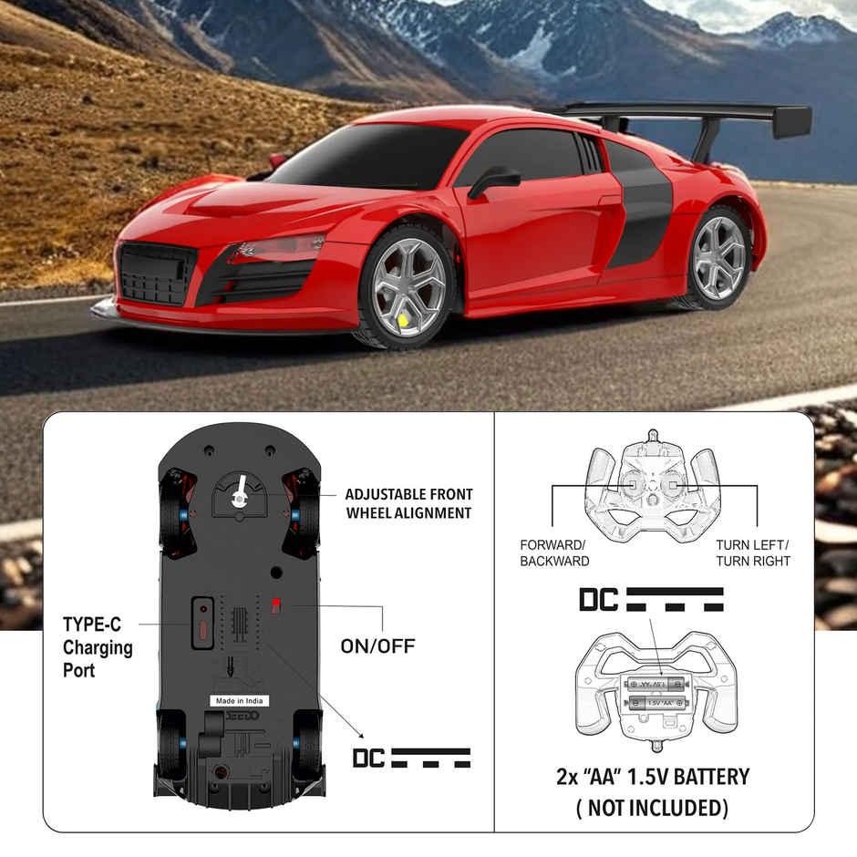 SEEDO Remote Control Car 1:24, 27 MHz, Type-C Rechargeable, Fast Speed Road Sniper 01 Car | Red