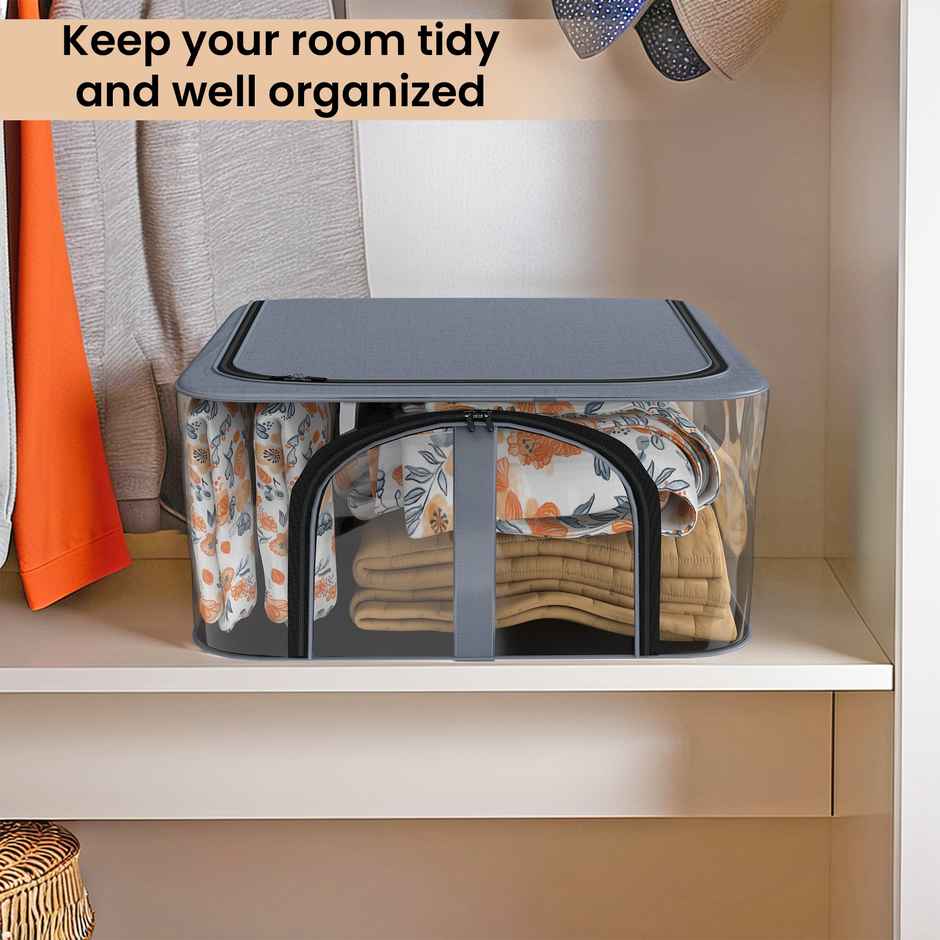 Kuber Industries PVC Transparent Zip Lock Saree Organizer | Clothes Storage Bag for Wardrobe | Grey