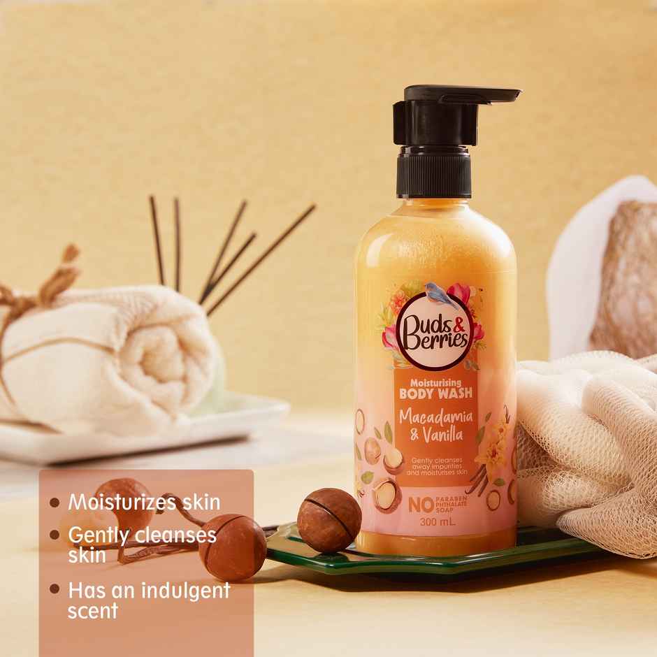 Buds & Berries Moisturising Body Wash with Macadamia and Vanilla for Clear Skin