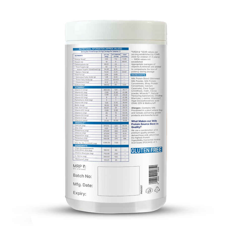 Gritzo Supermilk Overall Growth | 2-6y Boy & Girl | 6g Protein Powder | Double Chocolate