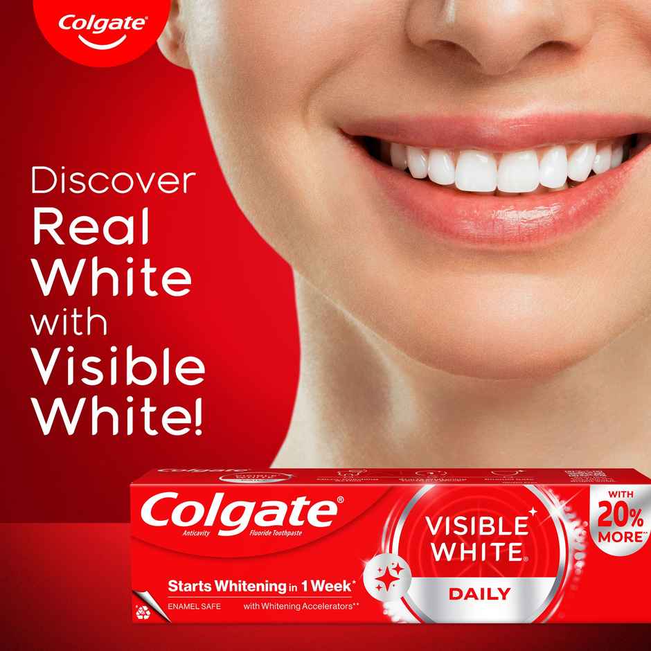 Colgate Visible White Toothpaste, Teeth Whitening Starts In 1 Week, Stain Removal