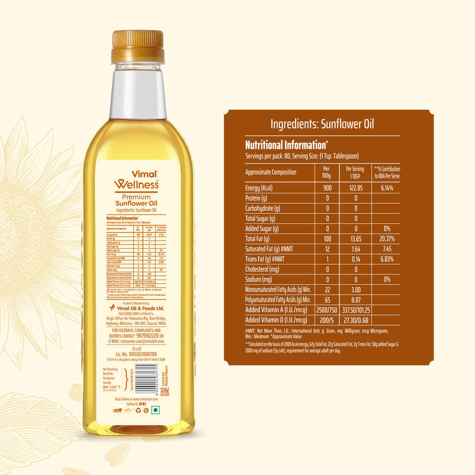 Vimal Oil Sunflower Cold Pressed Oil | Premium Cooking Oil