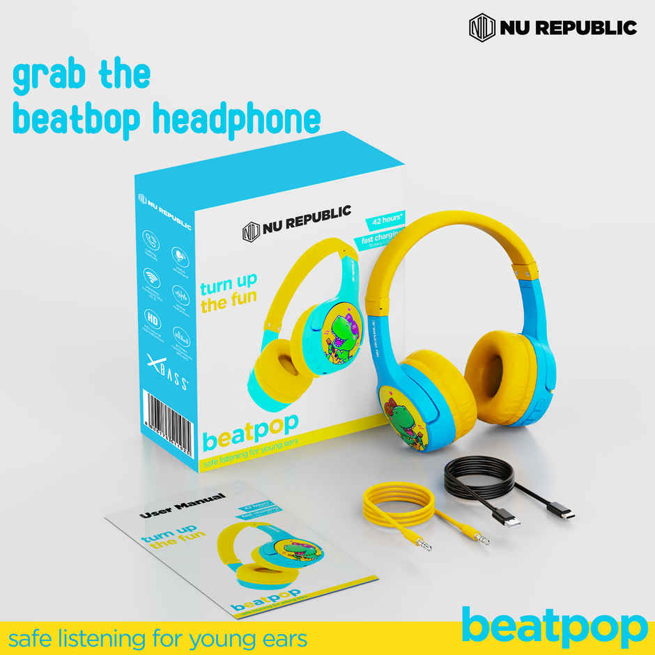 Nu Republic Beatpop with 42 hrs Playtime ENC Wireless Headphone - Blue & Yellow
